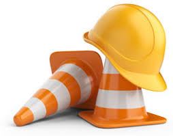Image of Construction Cones with Hard Hat