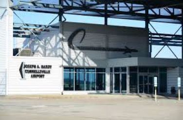 Photograph of entrance to main building of the Joseph A. Hardy Connellsville Airport