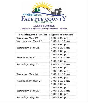 Election Bureau training schedule for Judges and Inspectors.