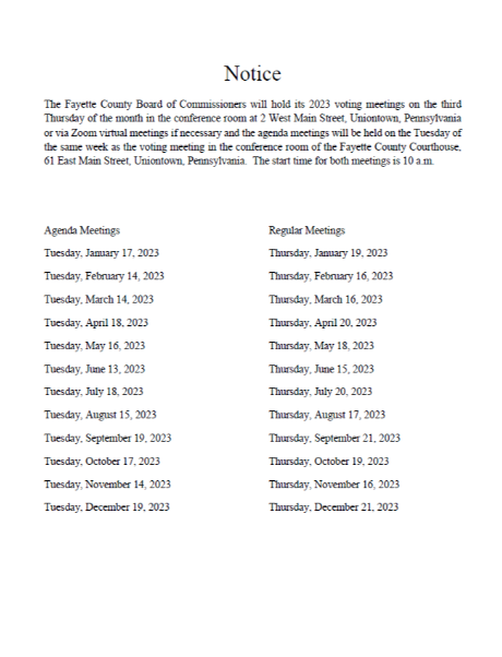 2023 Commissioners Meetings public notice (PDF)